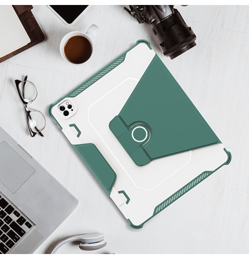 360° Rotating Armored Leather Cover Available For Ipad Pro11 2018/2020/2021, Ipad 10.9 Tablet Protective Case Armor Plate Protective Leather Case, Silicone-based Anti-collision Non-slip Support Cover