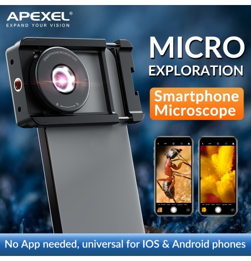 APEXEL HD 50X Macro Microscope Lens With CPL Filter 6 LED Fill Lights Universal Phone Clip For All IPhone Android Smartphones