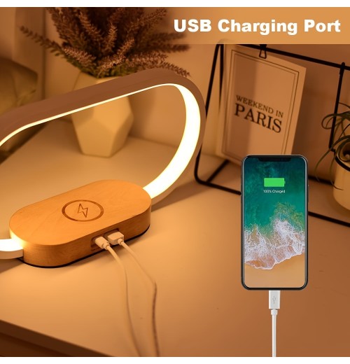 1pc Multifunctional USB Night Light USB Lamp With Wireless Charger Fast Charging USB Charging Port For Mobile Phone, 3 Color Temperature And Clock, Mobile Phone Battery Charger, Mobile Phone Wireless Charger For Home,Bedroom Gift For Girlfriend