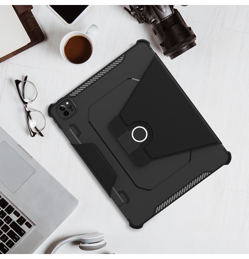 360° Rotating Armored Leather Cover Available For Ipad Pro11 2018/2020/2021, Ipad 10.9 Tablet Protective Case Armor Plate Protective Leather Case, Silicone-based Anti-collision Non-slip Support Cover