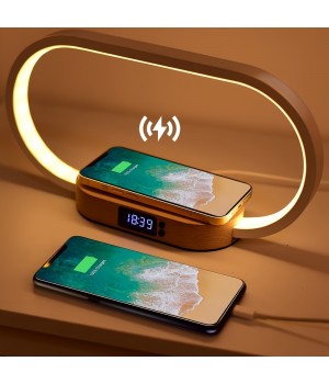 1pc Multifunctional USB Night Light USB Lamp With Wireless Charger Fast Charging USB Charging Port For Mobile Phone, 3 Color Temperature And Clock, Mobile Phone Battery Charger, Mobile Phone Wireless Charger For Home,Bedroom Gift For Girlfriend